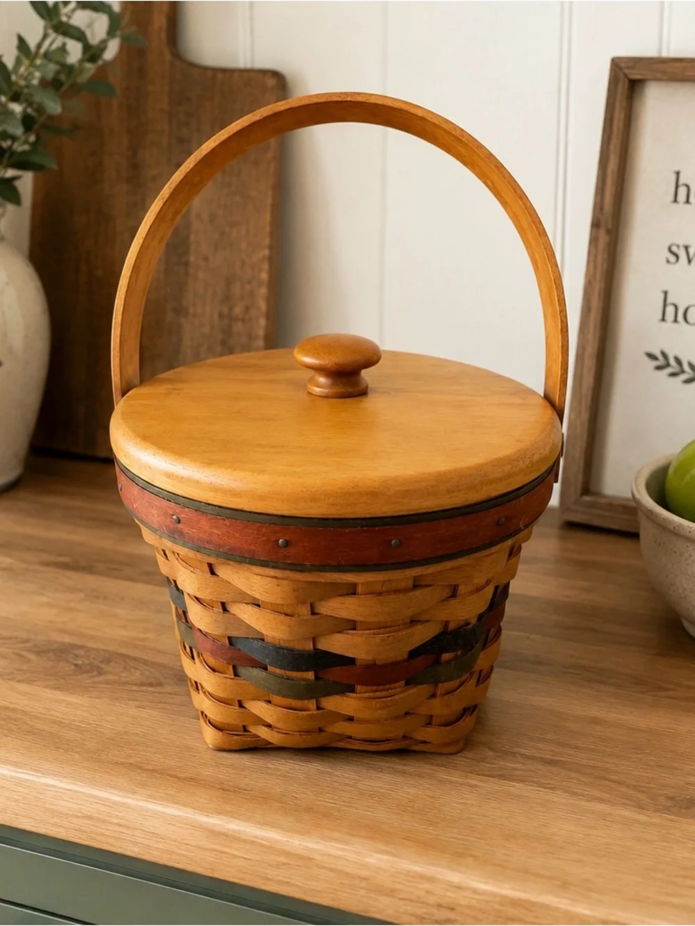 Vintage 1994 Longaberger Basket Wood Lid Divided Insert Handwoven Ohio USA